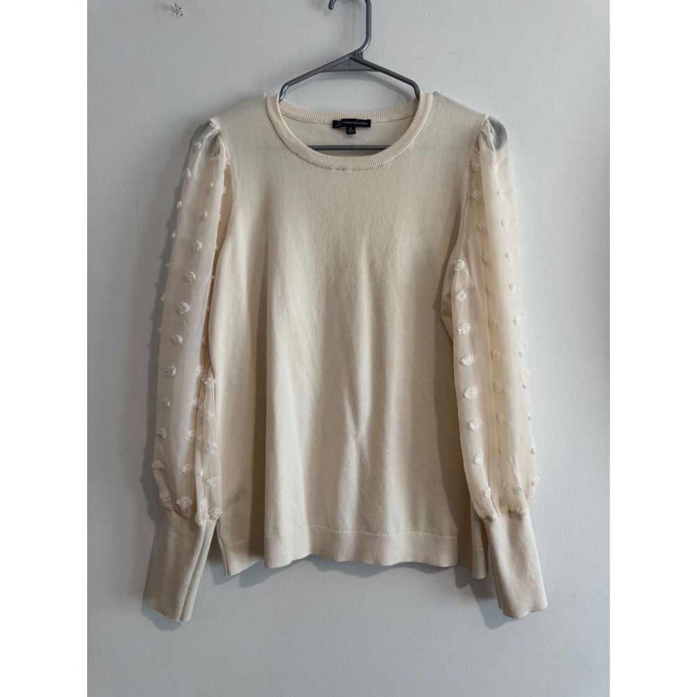 Adrianna Papell Swiss Dot Balloon Sleeve Sweater Womens Size M Cream Ivory